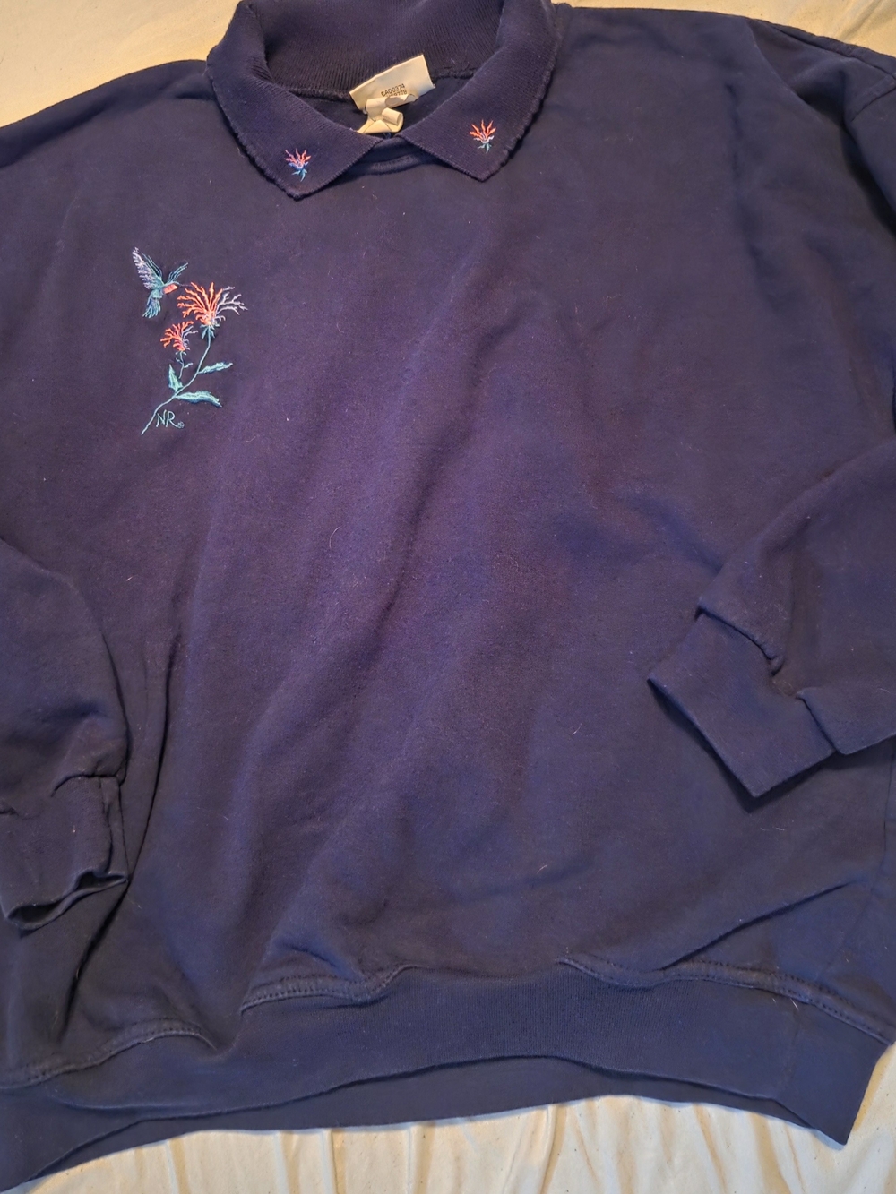 Vintage Northern Reflections Navy Hummingbird Embroidered Collared Sweatshirt